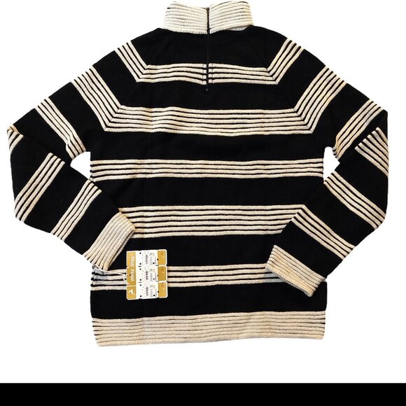 Vintage White Stag 1940s-1950s Black White Stripe Wool Ribbed Turtleneck Sweater - Picture 6 of 11